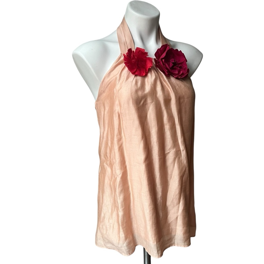 Ann Taylor Peach Floral Halter Top, Sz 2 - Picture 7 of 15
